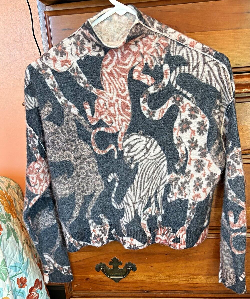 Pilcro Sweater Sz XS Multicolor 100% Cashmere Mock Neck Cheetah Safari Preppy